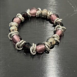 Women’s Bead Bracelet Purple Lilac Silver Stretch EUC Gemstone Boho Chic